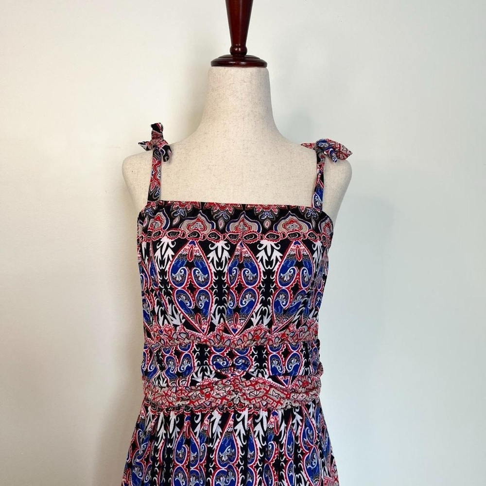 Paisley Red Maxi Dress Tie Straps WinWin Size Large - Picture 2 of 7